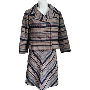 Vintage Purple Blue Tan Striped Tweed Skirt Suit Japanese 90s 6 Cynsia Command